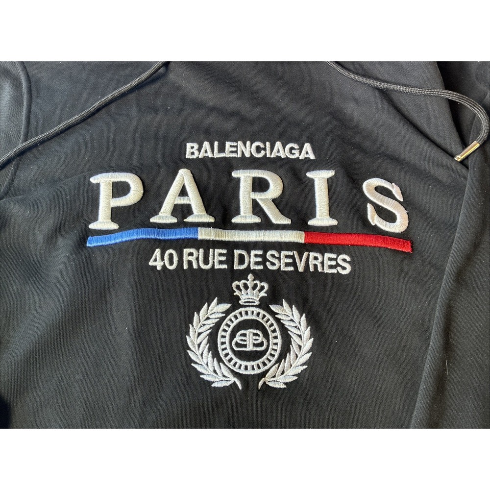 Balenciaga Black Paris Logo Hoodie Sweatshirt Mens Large 40 Rue De Sevres